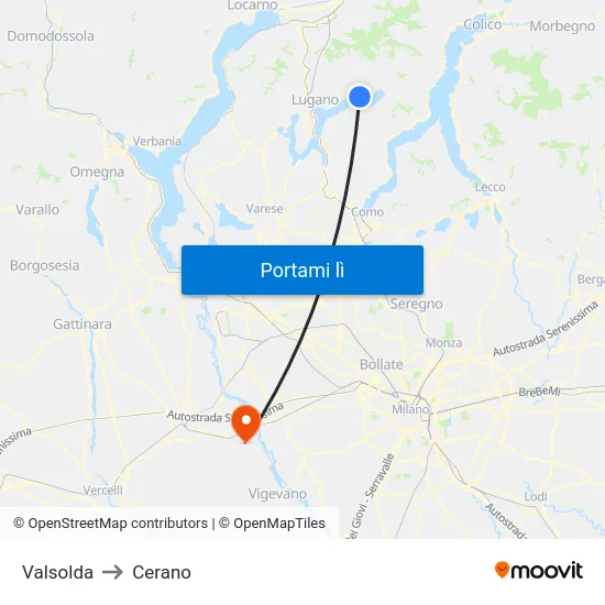 Valsolda to Cerano map