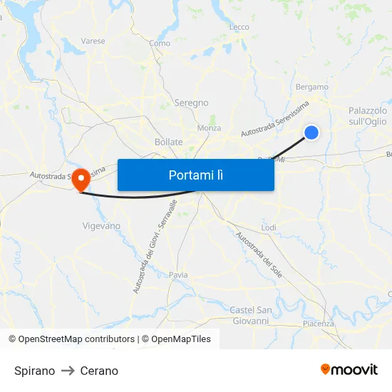 Spirano to Cerano map