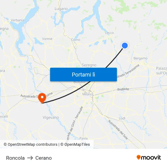 Roncola to Cerano map