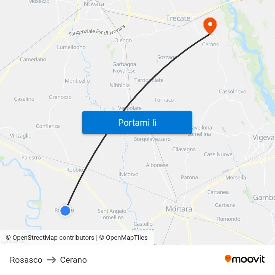 Rosasco to Cerano map