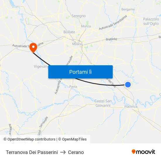 Terranova Dei Passerini to Cerano map
