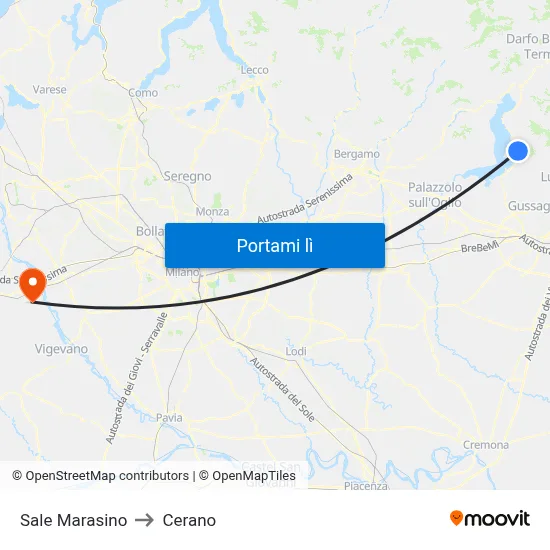 Sale Marasino to Cerano map