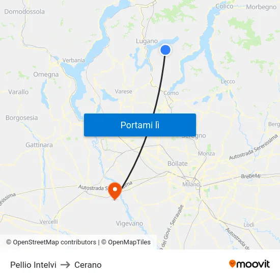 Pellio Intelvi to Cerano map