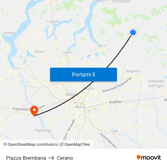 Piazza Brembana to Cerano map