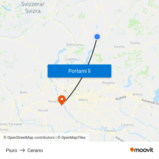 Piuro to Cerano map