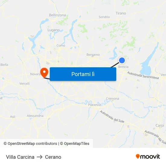Villa Carcina to Cerano map
