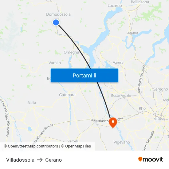 Villadossola to Cerano map
