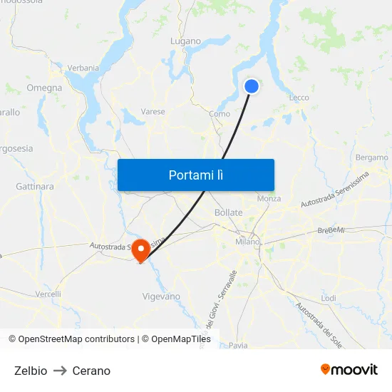 Zelbio to Cerano map