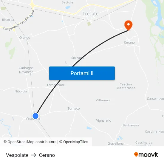 Vespolate to Cerano map