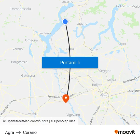 Agra to Cerano map
