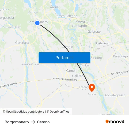 Borgomanero to Cerano map