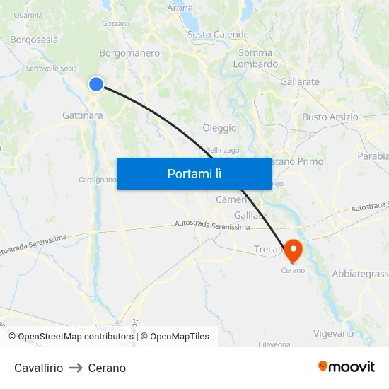 Cavallirio to Cerano map