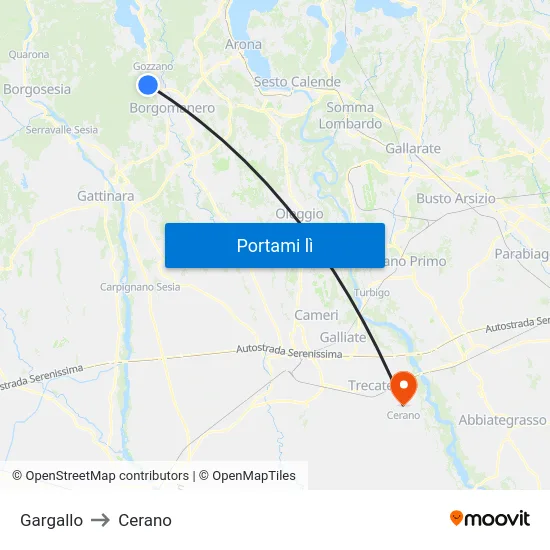 Gargallo to Cerano map