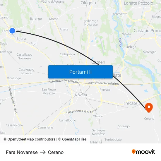 Fara Novarese to Cerano map