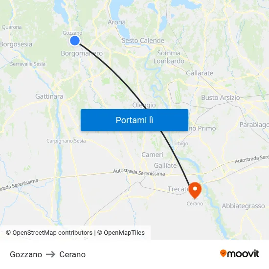 Gozzano to Cerano map