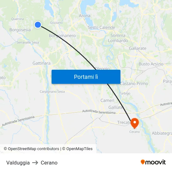 Valduggia to Cerano map