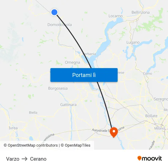 Varzo to Cerano map