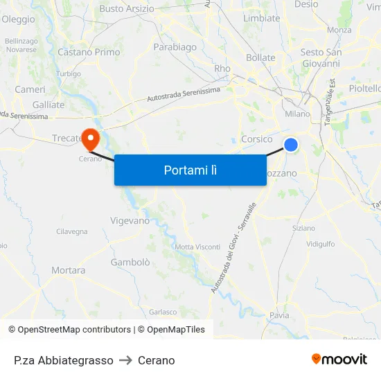 P.za Abbiategrasso to Cerano map
