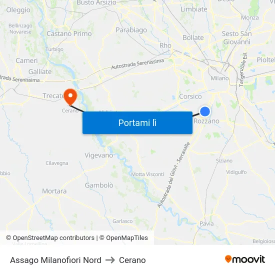 Assago Milanofiori Nord to Cerano map