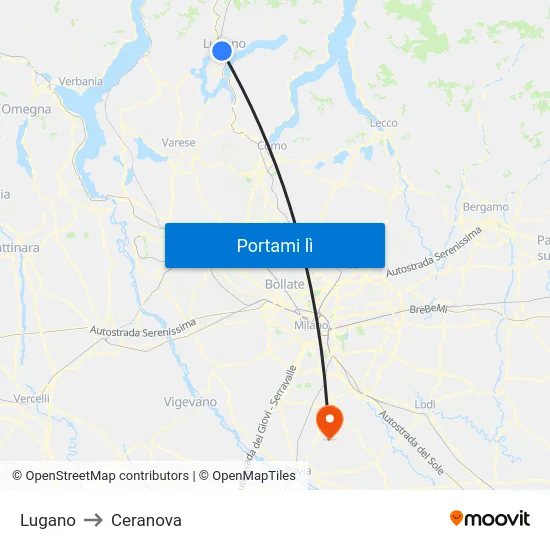 Lugano to Ceranova map