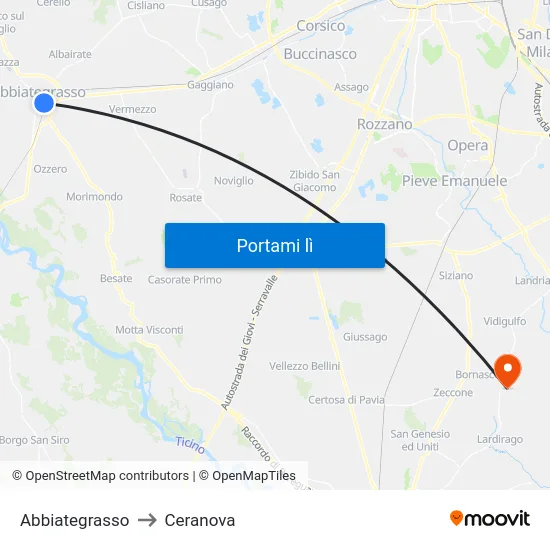 Abbiategrasso to Ceranova map