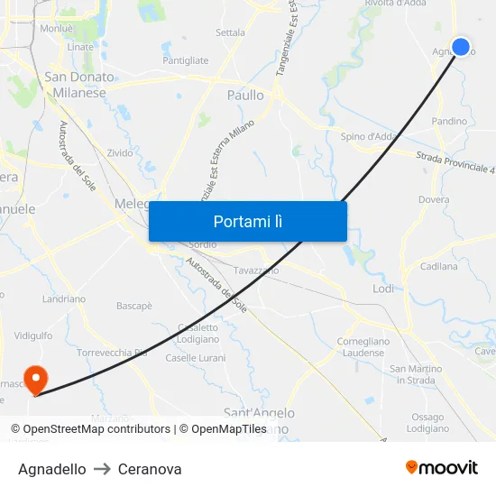 Agnadello to Ceranova map