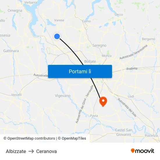 Albizzate to Ceranova map