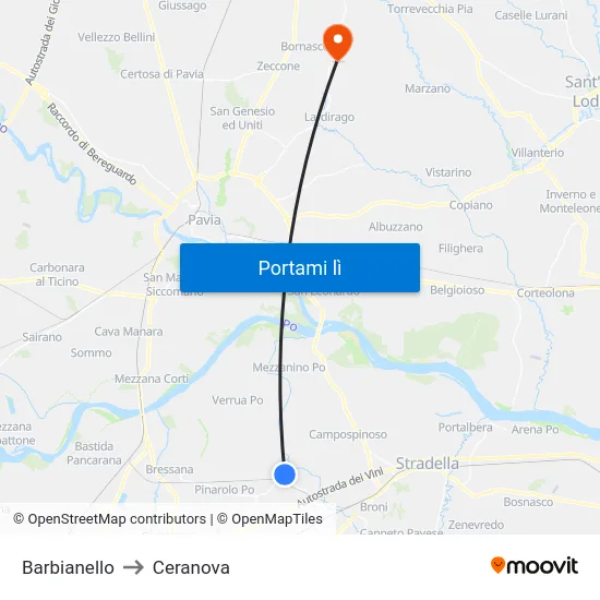Barbianello to Ceranova map