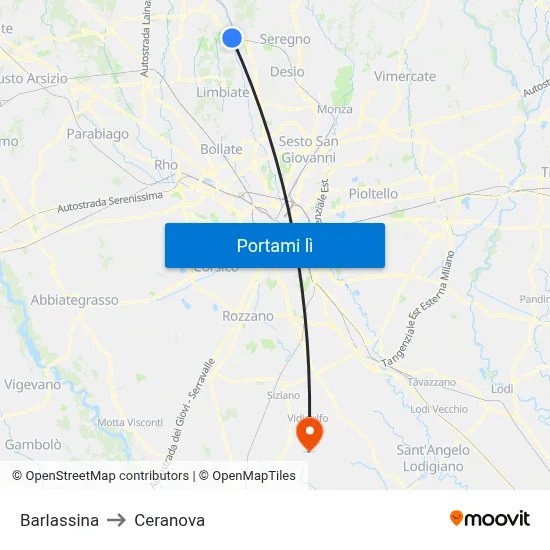 Barlassina to Ceranova map