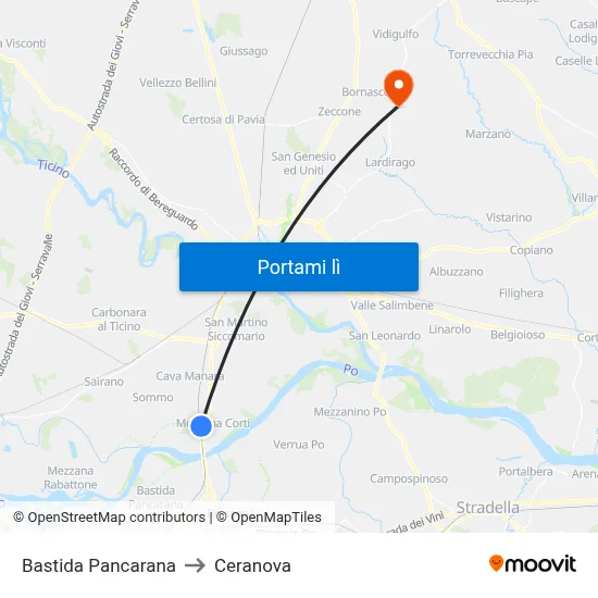 Bastida Pancarana to Ceranova map