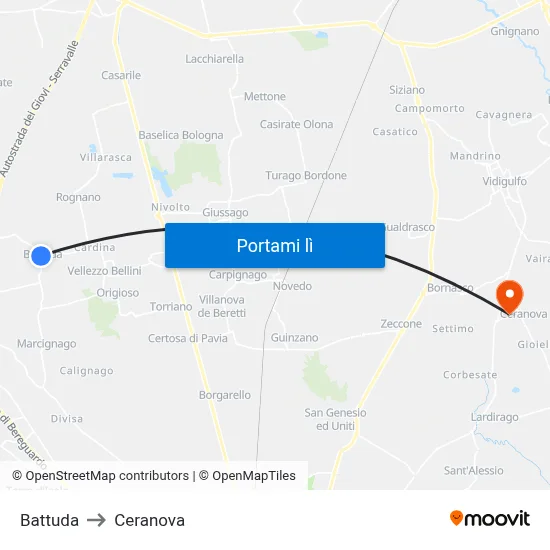 Battuda to Ceranova map