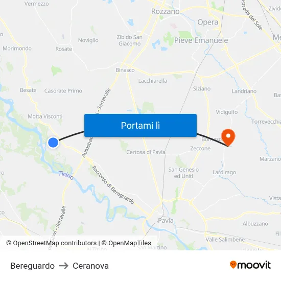 Bereguardo to Ceranova map
