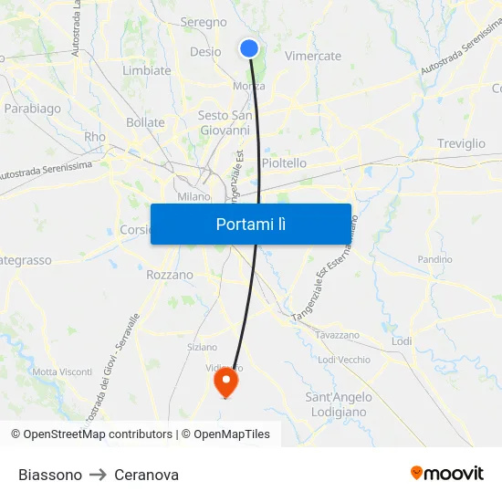 Biassono to Ceranova map