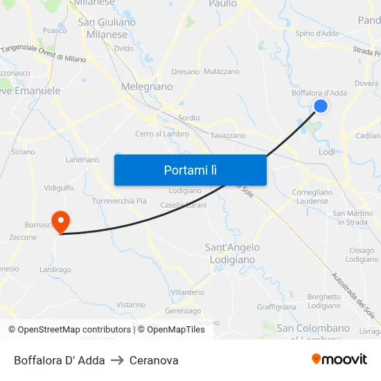 Boffalora D' Adda to Ceranova map