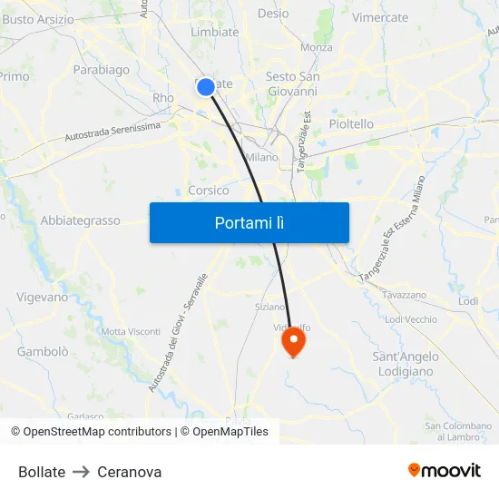 Bollate to Ceranova map