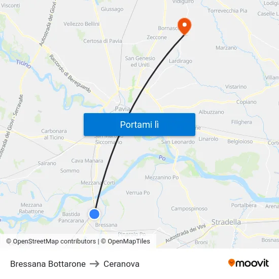 Bressana Bottarone to Ceranova map