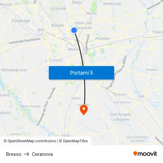 Bresso to Ceranova map