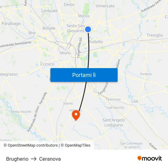Brugherio to Ceranova map