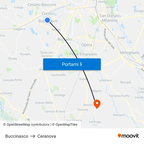 Buccinasco to Ceranova map