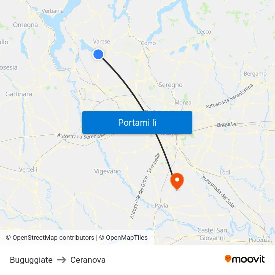 Buguggiate to Ceranova map