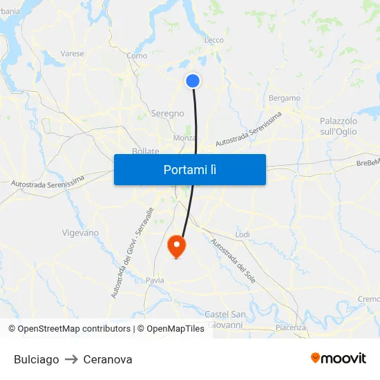 Bulciago to Ceranova map