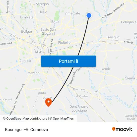 Busnago to Ceranova map