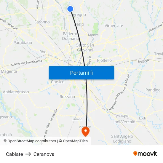 Cabiate to Ceranova map