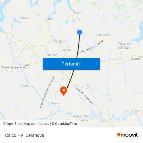 Calco to Ceranova map