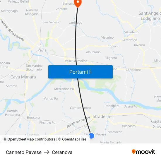 Canneto Pavese to Ceranova map