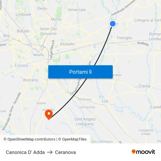 Canonica D' Adda to Ceranova map