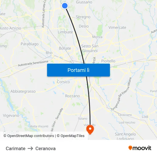Carimate to Ceranova map