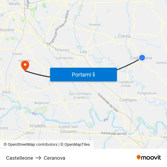Castelleone to Ceranova map