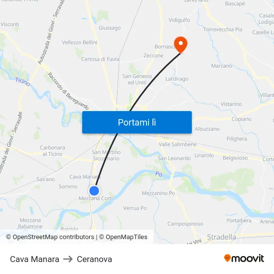 Cava Manara to Ceranova map