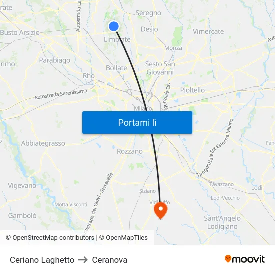 Ceriano Laghetto to Ceranova map